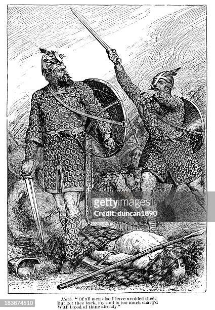 macbeth - with blood of thine already - fighting stance stock illustrations