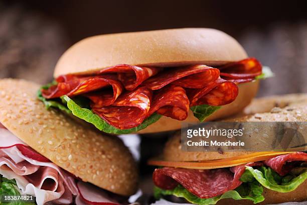 bagel sandwiches - salami stock pictures, royalty-free photos & images