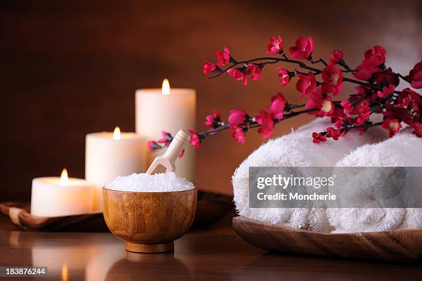 spa treatment - candle sets stock pictures, royalty-free photos & images