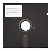Illustration of old floppy disk with white label