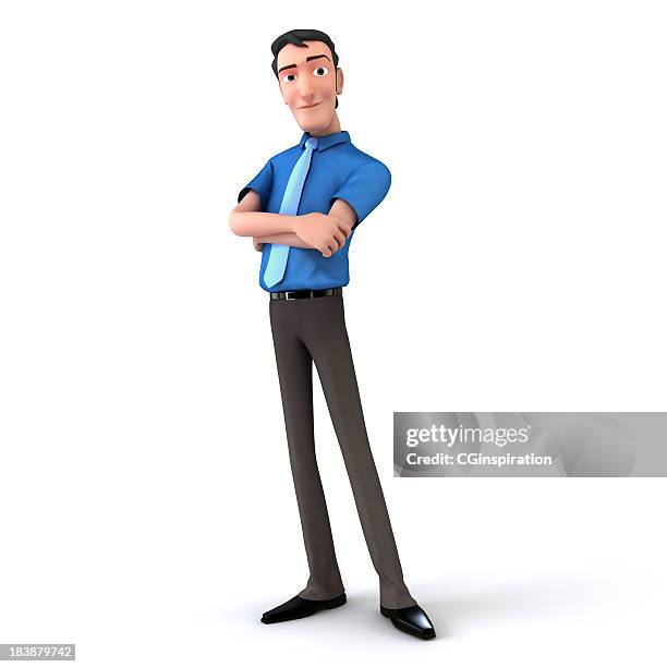 3d cartoon model of a man standing with arms crossed - cartoon man stock pictures, royalty-free photos & images