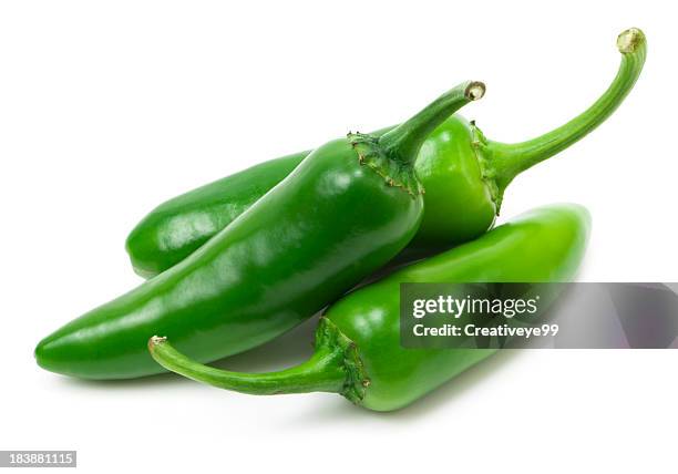 fresh jalapeno peppers - chili pepper on white stock pictures, royalty-free photos & images
