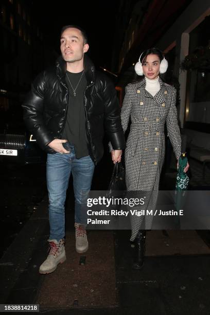 Ed Westwick and Amy Jackson seen leaving Isabel restaurant in Mayfair on December 07, 2023 in London, England.