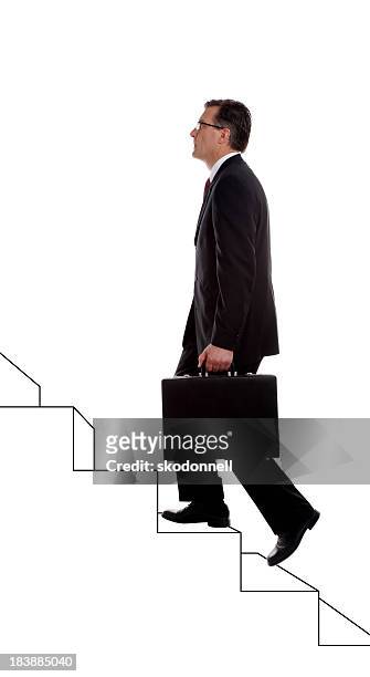 businessman climbing sacar las escaleras en blanco - business man profile fotografías e imágenes de stock