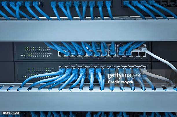 network hub and cable - plugging in stockfoto's en -beelden