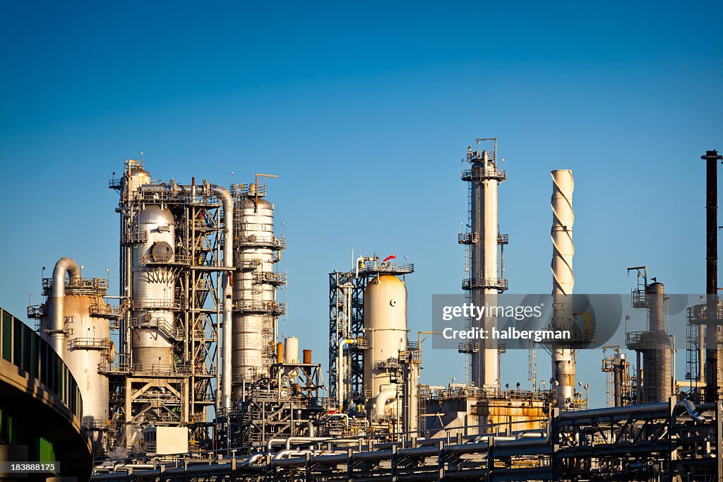 Oil Refinery Smoke Stacks and Distillation Towers