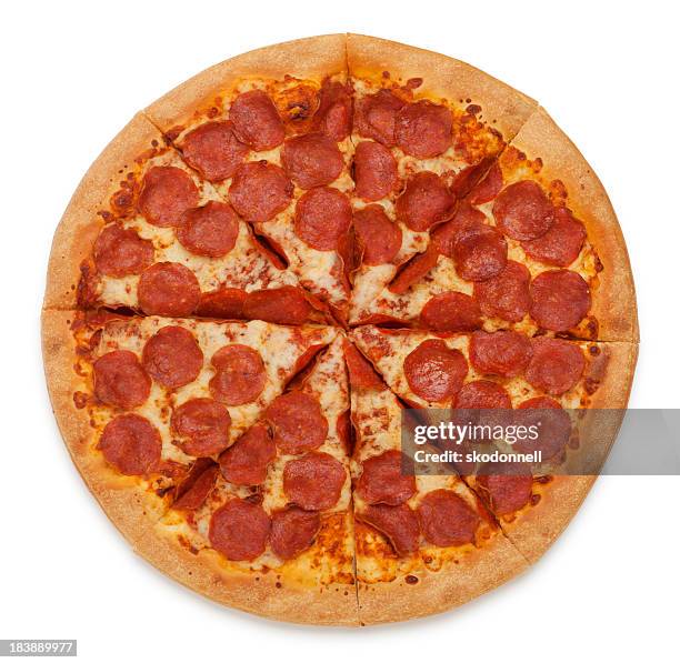 pepperoni pizza on white - pizza stock pictures, royalty-free photos & images