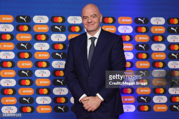 President Gianni Infantino arrives prior to the official draw of CONMEBOL Copa America 2024 at James L. Knight Center on December 07, 2023 in Miami,...