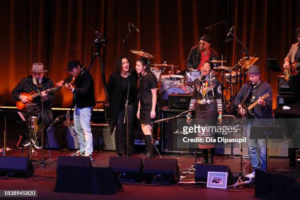 Bobby Yang, Natalie Barden, Martha Redbone and Mark Barden perform onstage during the Artist For Action Concert Benefit for Sandy Hook Promise at NYU...