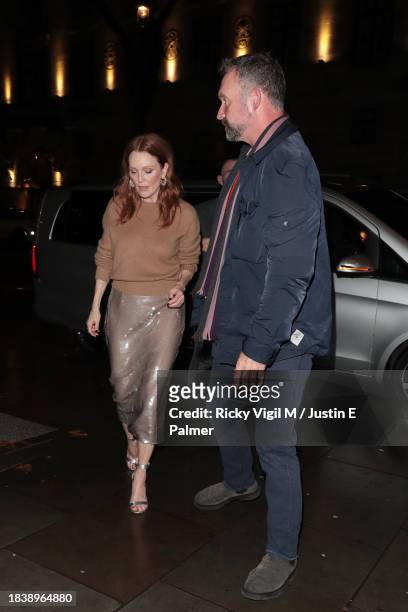 Julianne Moore is seen arriving at The Corinthia hotel on December 07, 2023 in London, England.