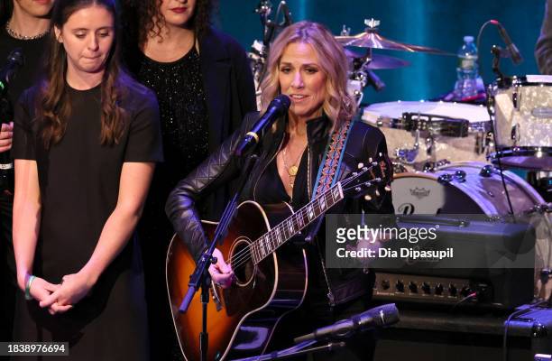 Sheryl Crow speaks onstage during the Artist For Action Concert Benefit for Sandy Hook Promise at NYU Skirball Center on December 07, 2023 in New...