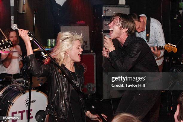 Alison Mosshart of The Kills and Matt Shultz of Cage the Elephant perform "It's Just Forever" at a private concert for SiriusXM subscribers to...