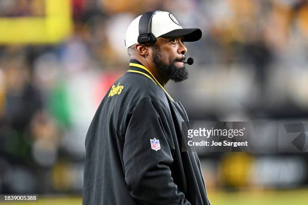 Pittsburgh Steelers head coach Mike Tomlin looks on during the first half against the New England Patriots at Acrisure Stadium on December 07, 2023...