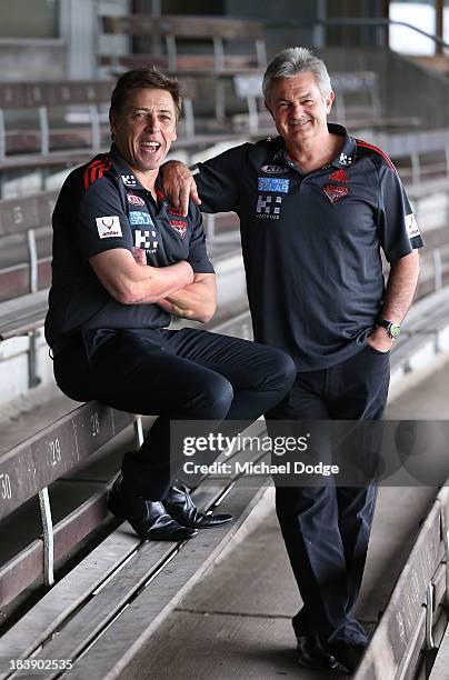 New Bombers coach Mark Thompson and new Senior Assistant coach Neil Craig pose together during an Essendon Bombers AFL press conference at Windy Hill...