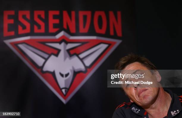 New Bombers coach Mark Thompson looks ahead during an Essendon Bombers AFL press conference at Windy Hill on October 10, 2013 in Melbourne, Australia.