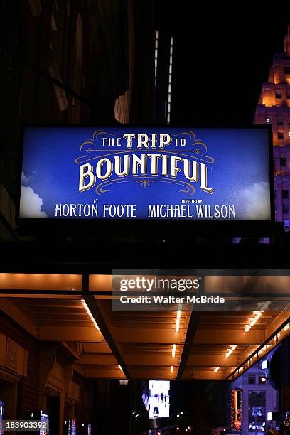 Theatre Marquee for the "The Trip To Bountiful" Final Performance Celebration at Stephen Sondheim Theatre on October 9, 2013 in New York City.