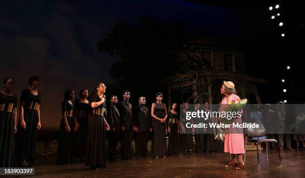 Cicely Tyson serenaded by her students and cast attend the "The Trip To Bountiful" Final Performance Celebration at Stephen Sondheim Theatre on...