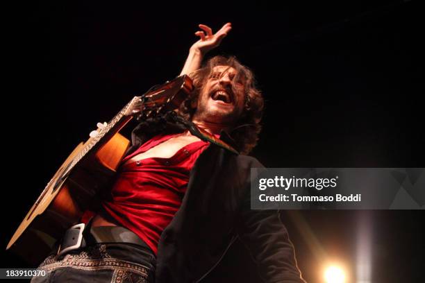 Musician Eugene Hutz of Gogol Bordello performs at The Fonda Theatre on October 9, 2013 in Los Angeles, California.
