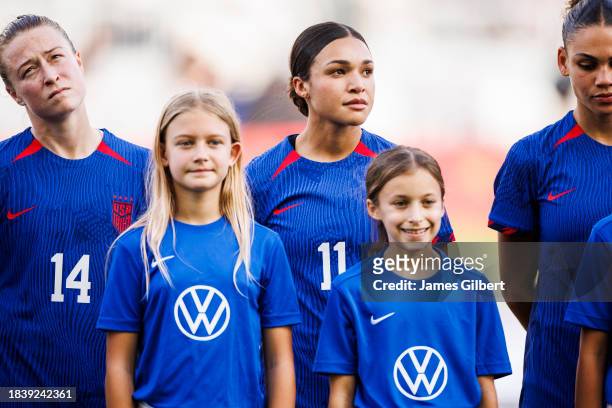 Sophia Smith of the United States looks on before the start of a match against China PR at DRV PNK Stadium on December 02, 2023 in Fort Lauderdale,...