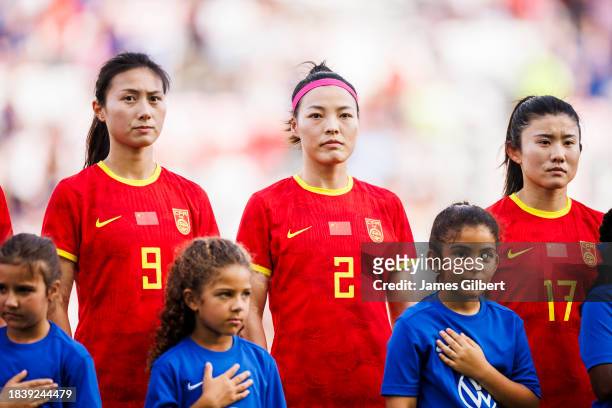 Li Mengwen of China PR looks on before the start of a match against the United States at DRV PNK Stadium on December 02, 2023 in Fort Lauderdale,...