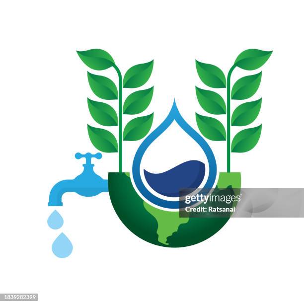 stockillustraties, clipart, cartoons en iconen met save water save earth - waterbesparing