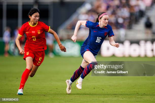 Rose Lavelle of the United States in action during the first half of a match against China PR at DRV PNK Stadium on December 02, 2023 in Fort...