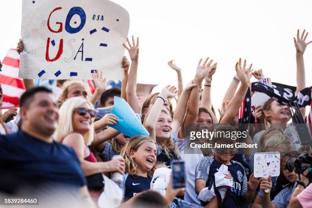 Fans of the United States cheer during the second half of a match against China PR at DRV PNK Stadium on December 02, 2023 in Fort Lauderdale,...