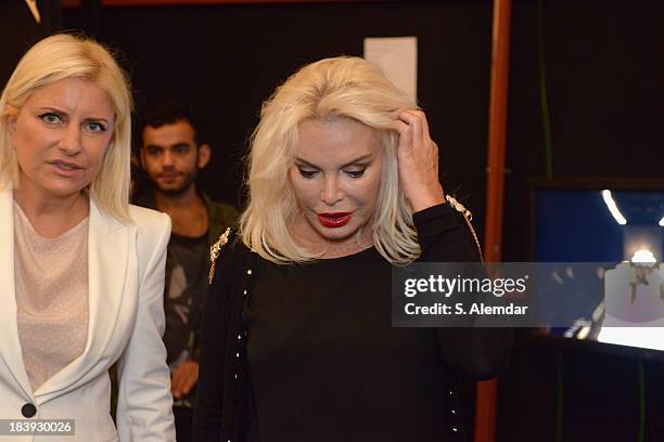 The singer Ajda Pekkan is seen backstage at the Raisa-Vanessa Sason show during Mercedes-Benz Fashion Week Istanbul s/s 2014 Presented By American...