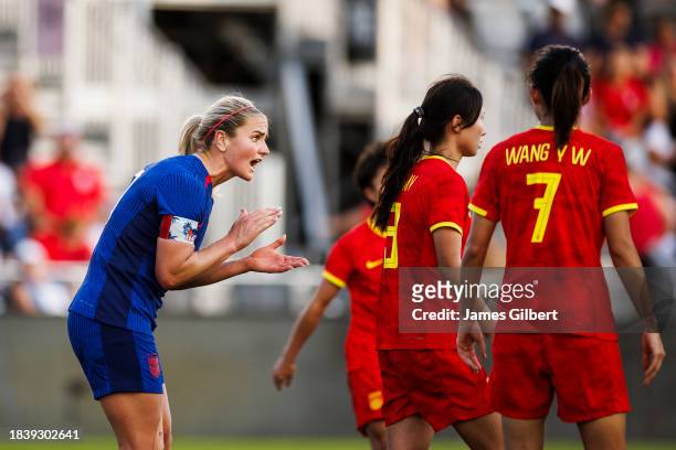 Lindsey Horan of the United States reacts during the second half of a match against China PR at DRV PNK Stadium on December 02, 2023 in Fort...