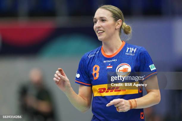 Lois Abbingh of The Netherlands gestures during the 26th IHF Women's World Championship Handball Preliminary Round Group H match between Ukraine and...