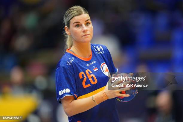 Angela Malestein of the Netherlands looks on during the 26th IHF Women's World Championship Handball Preliminary Round Group H match between Ukraine...