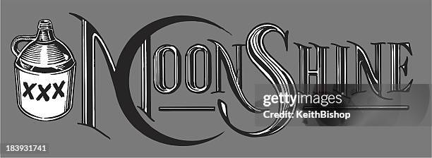 moonshine - jug and type - moonshine jug stock illustrations