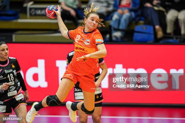 Bo van Wetering of the Netherlands takes a shot during the 26th IHF Women's World Championship Handball Preliminary Round Group H match between...