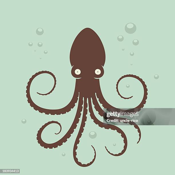 surprised octopus in water and bubbles - tentacle stock illustrations