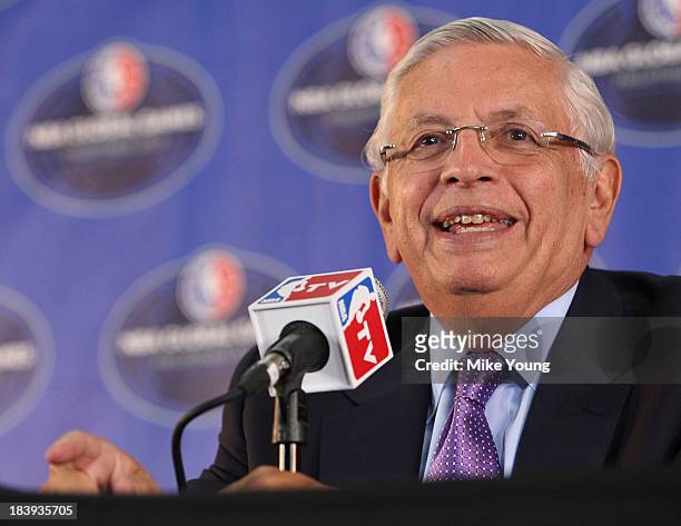 Davis Stern at a press conference before NBA match between the Houston Rockets and the Indiana Pacers at the Mall of Asia Arena on October 10, 2013...