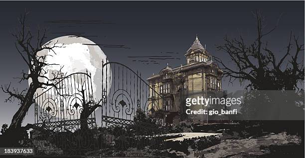 bildbanksillustrationer, clip art samt tecknat material och ikoner med haunting manor - spöke