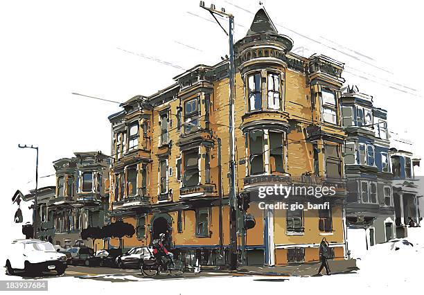 victorian style house - san francisco street art stock illustrations