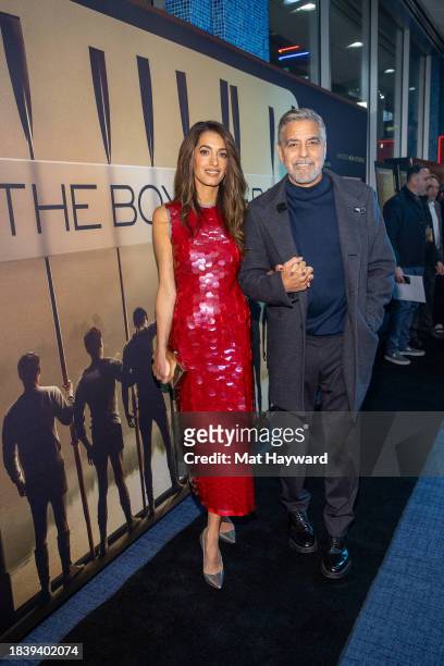 Amal Clooney and George Clooney attend the MGM Seattle community screening of "The Boys In The Boat" at SIFF Cinema on December 07, 2023 in Seattle,...