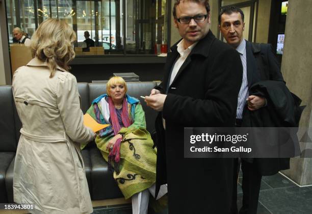 Leading members of the German Greens Party , including co-Chairwoman Claudia Roth and co-Chariman Cem Oezdemir , arrive for talks over a possible...