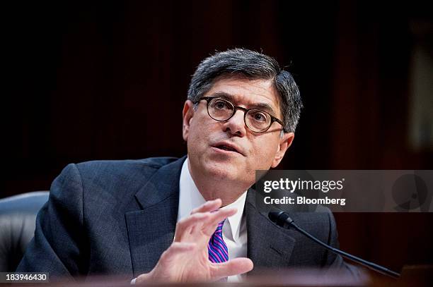 Jacob "Jack" Lew, U.S. Treasury secretary, testifies before the Senate Finance Committee on Capitol Hill in Washington, D.C., U.S., on Thursday,...