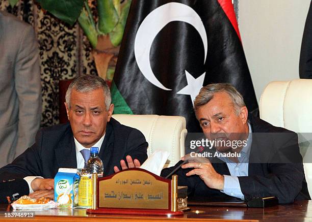 Libyan Prime Minister Ali Zeidan holds a press conference after he was released on October 10, 2013 in Tripoli, Libya. Zeidan was kidnapped earlier...