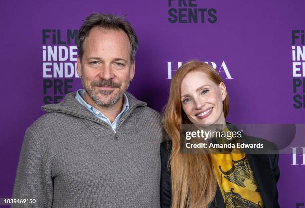 Actors Peter Sarsgaard and Jessica Chastain attend the Film Independent Special Screening of "Memory" at Harmony Gold on December 07, 2023 in Los...