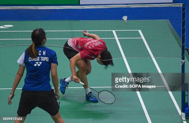 Huang Ching Ping of Chinese Taipei competes against Yu Chien Hui of Chinese Taipei during day two of Yonex-Sunrise Guwahati Masters Super 100 women's...