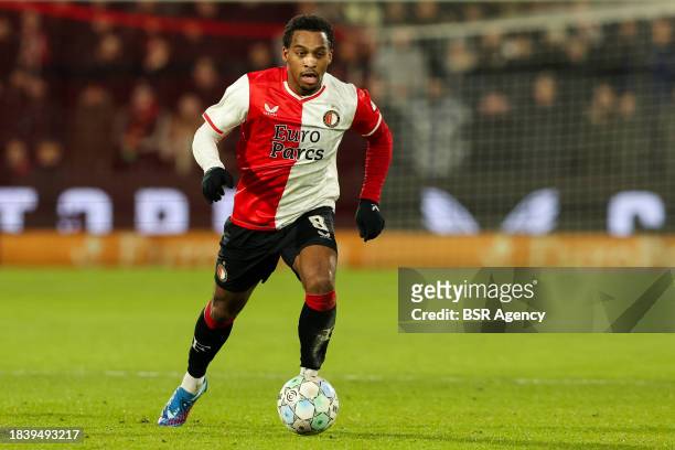 Quinten Timber of Feyenoord runs with the ball during the Dutch Eredivisie match between Feyenoord and FC Volendam at Stadion Feijenoord on December...