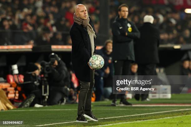 Headcoach Arne Slot of Feyenoord give the ball during the Dutch Eredivisie match between Feyenoord and FC Volendam at Stadion Feijenoord on December...