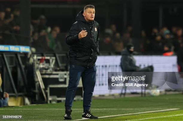 Headcoach Michael Dingsdag of FC Volendam coaches his players during the Dutch Eredivisie match between Feyenoord and FC Volendam at Stadion...