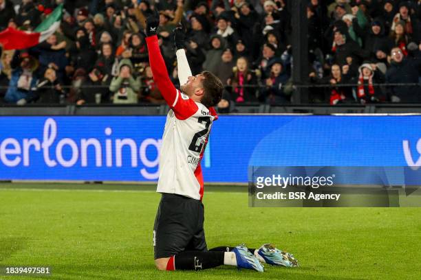 Santiago Gimenez of Feyenoord celebrates after scoring the second goal of the team during the Dutch Eredivisie match between Feyenoord and FC...