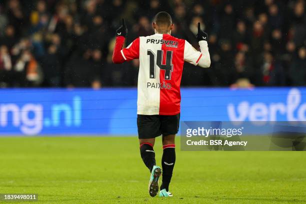Igor Paixao of Feyenoord celebrates after scoring the third goal of the team during the Dutch Eredivisie match between Feyenoord and FC Volendam at...