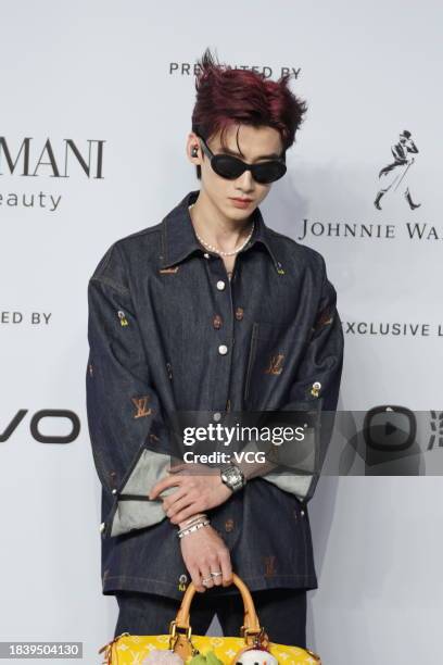 Actor Bai Jingting poses on the red carpet of GQ Men of the Year 2023 on December 7, 2023 in Tongxiang, Zhejiang Province of China.