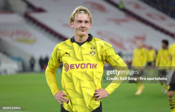 Julian Brandt of Borussia Dortmund looks dejected after the DFB cup round of 16 match between VfB Stuttgart and Borussia Dortmund at MHPArena on...